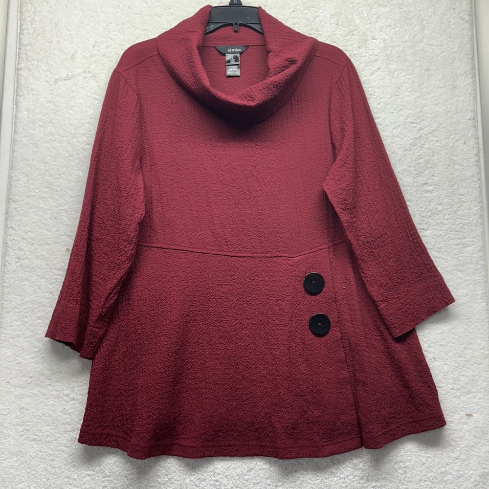 Ali Miles Womens Size L 3/4 Sleeve Red Cowl Neck Top (U6) - Picture 1 of 4